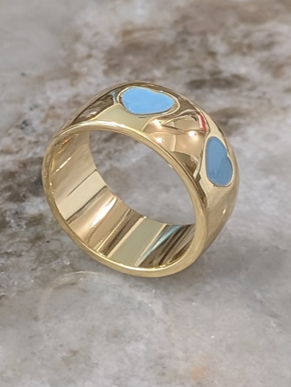 Uncommon James Chunky Heart Gold Ring with Light Blue Heart Accents -NWT Size 8
